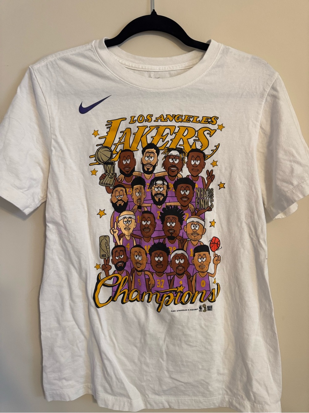 Nike White Lakers Cartoon Champions Tee - Purple & Gold